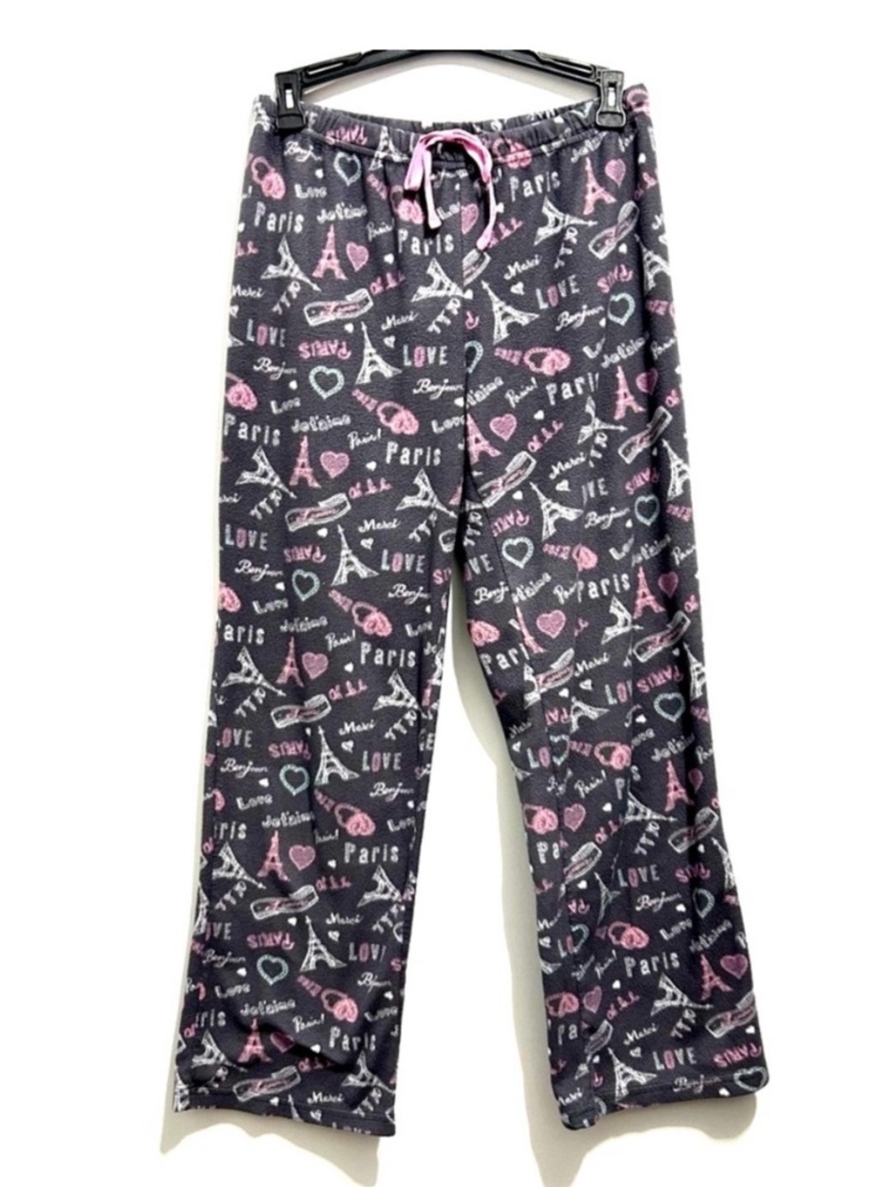 Women's Gray & Pink Paris Bonjour Pajama Pants and Matching Slippers